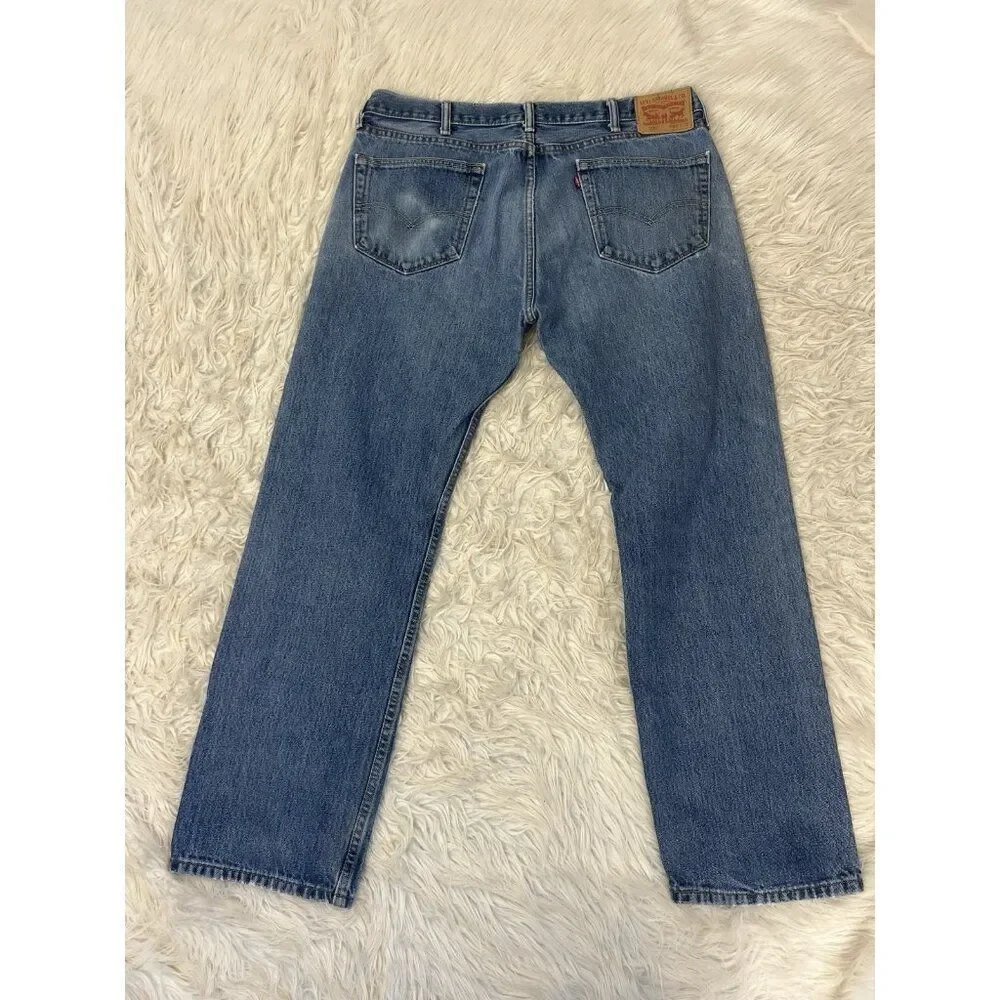 Levis 505 Jeans Mens Light Wash Denim Regular Fit Straight Ripped 38X32